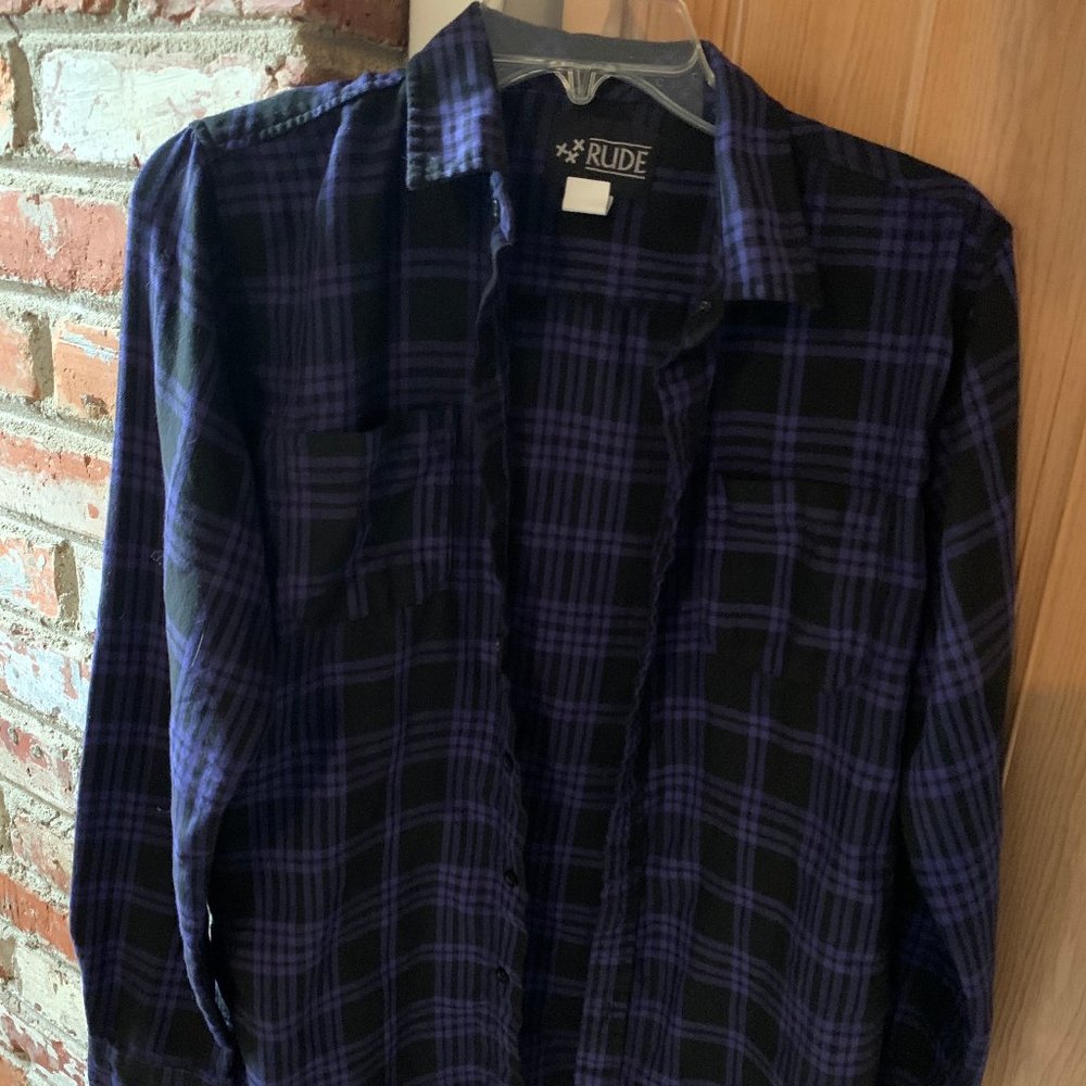 XXX Rude Purple and Black Flannel Shirt Hot Topic